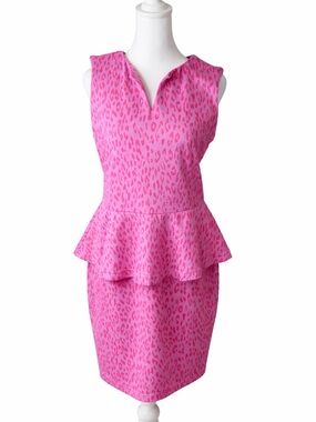 Tyler Boe Knit Pink Leopard Print Peplum Midi Dress